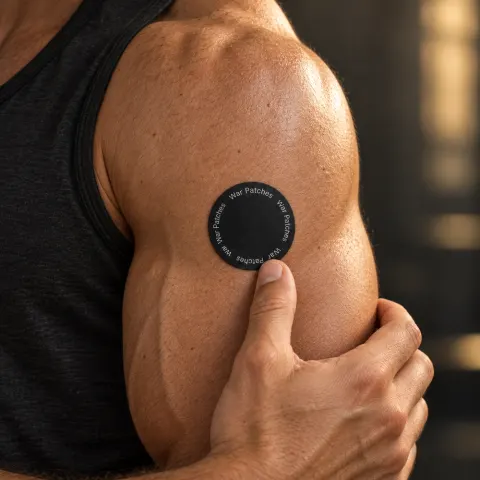 Pressing the patch onto the upper arm